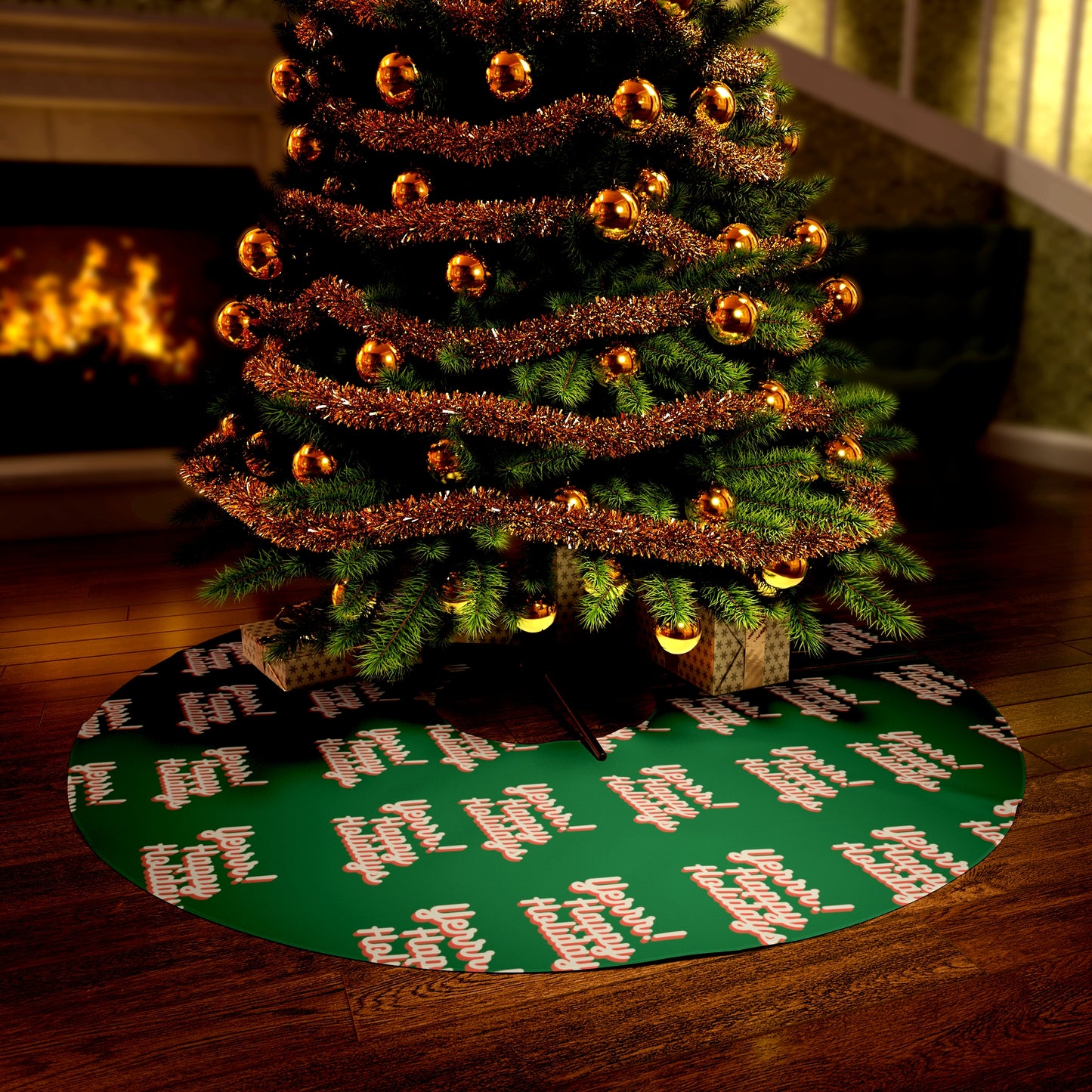 Yerrr Happy Holidays Green Round Tree Skirt