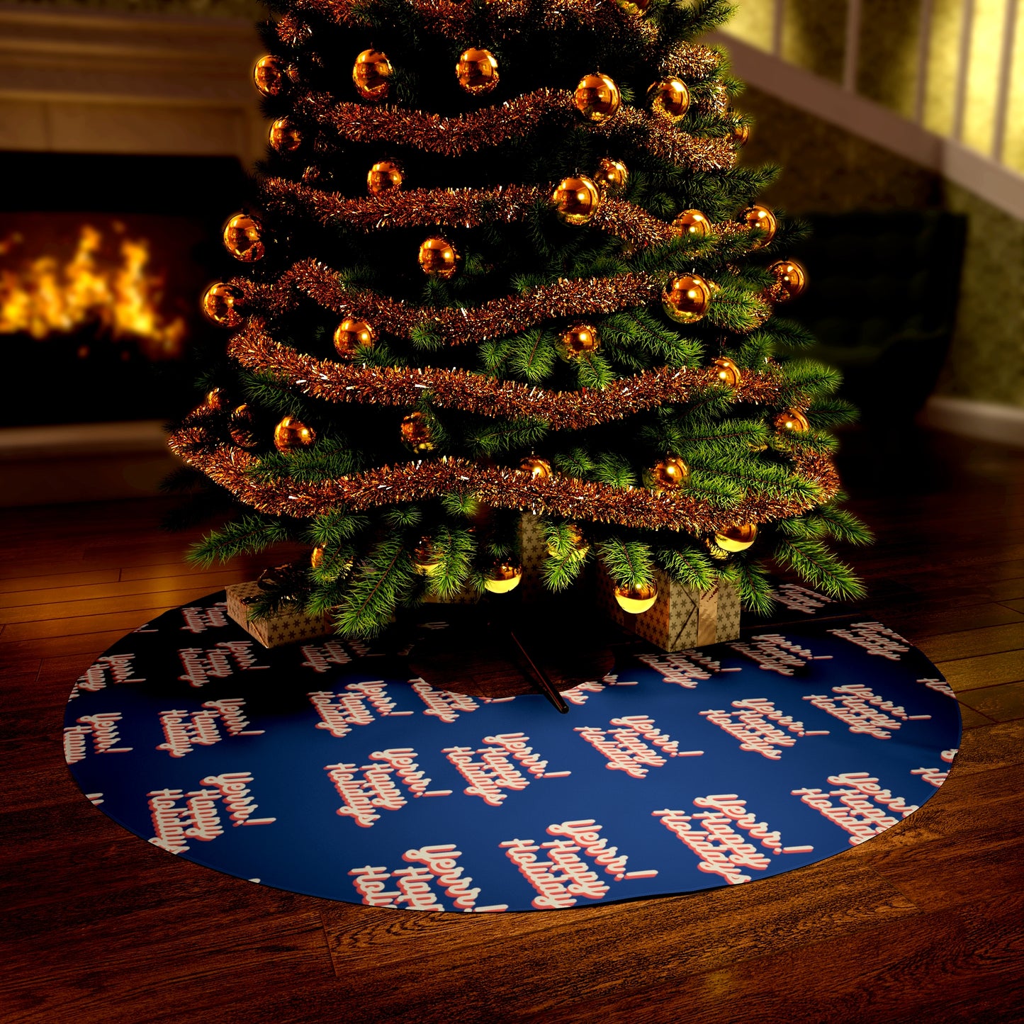 Yerrr Happy Holidays Blue Round Tree Skirt