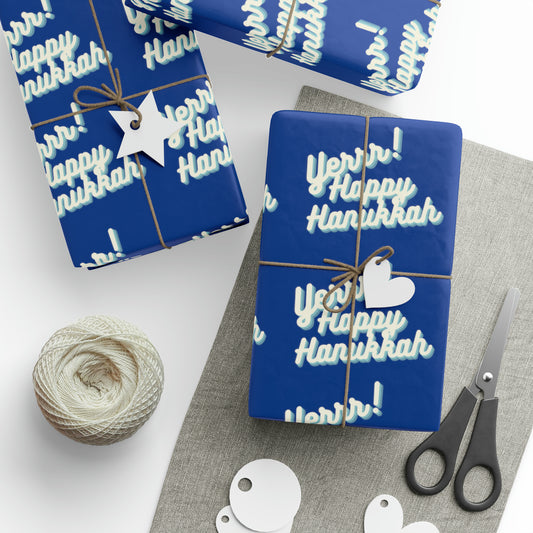 Yerrr Happy Hanukkah Blue on Blue Wrapping Paper