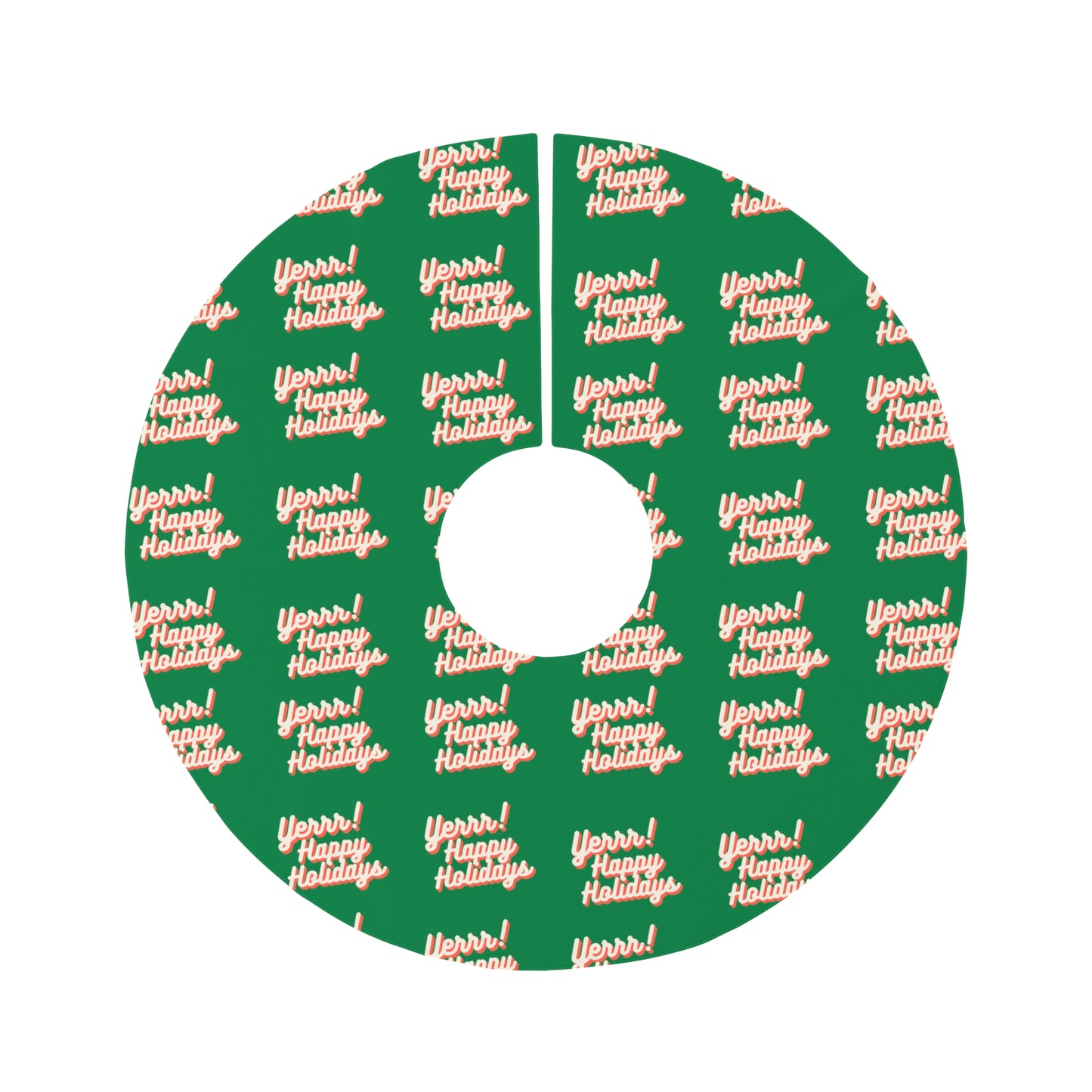 Yerrr Happy Holidays Green Round Tree Skirt