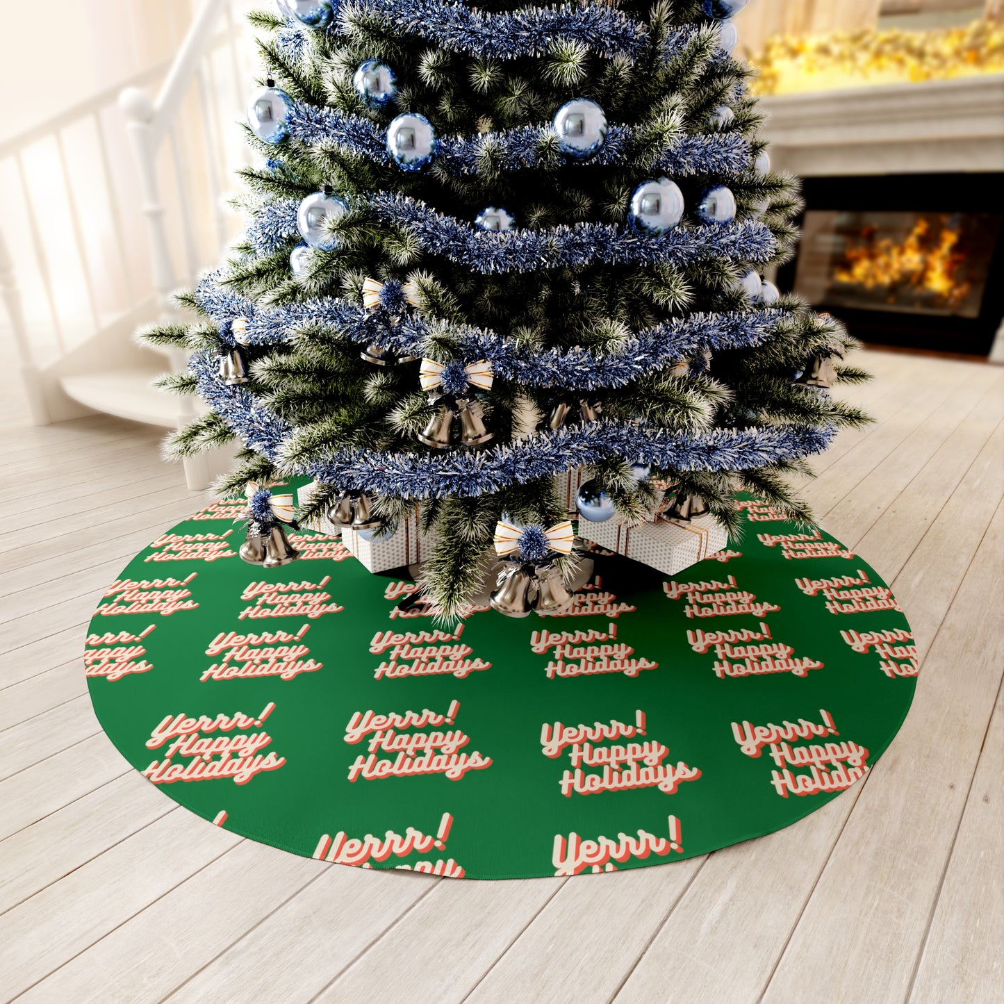 Yerrr Happy Holidays Green Round Tree Skirt