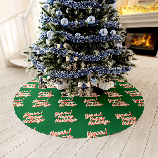 Yerrr Happy Holidays Green Round Tree Skirt
