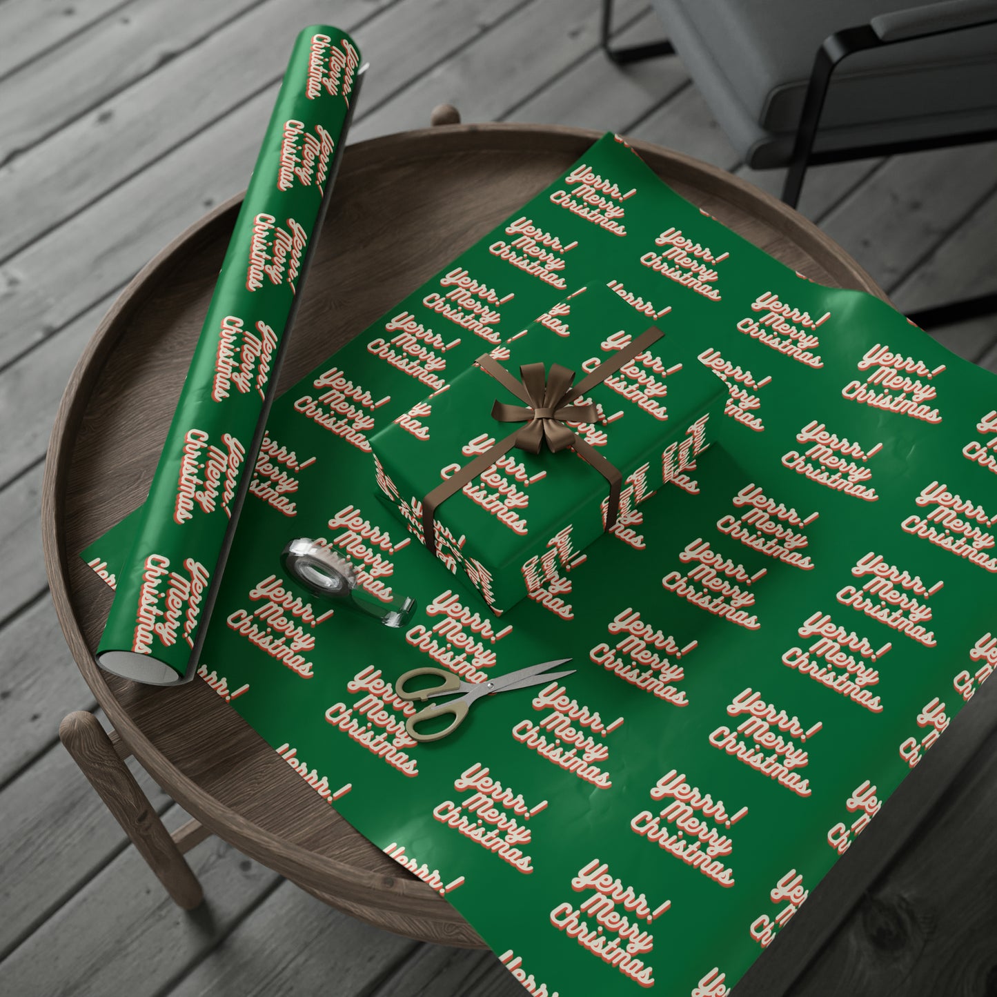 Yerrr Merry Christmas Green Wrapping Paper