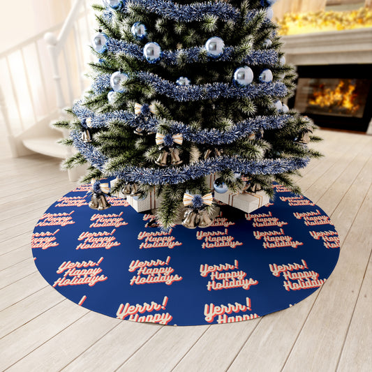 Yerrr Happy Holidays Blue Round Tree Skirt